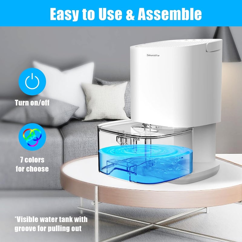 MADETEC Dehumidifiers for Home 35OZ Small Dehumidifier for Bedroom 2500 Cubic Feet(350sq ft) with 7 LED Lights, Ultra Quiet & Auto Shut off Dehumidifier for Bathroom Basement Closet Garage - Image 5